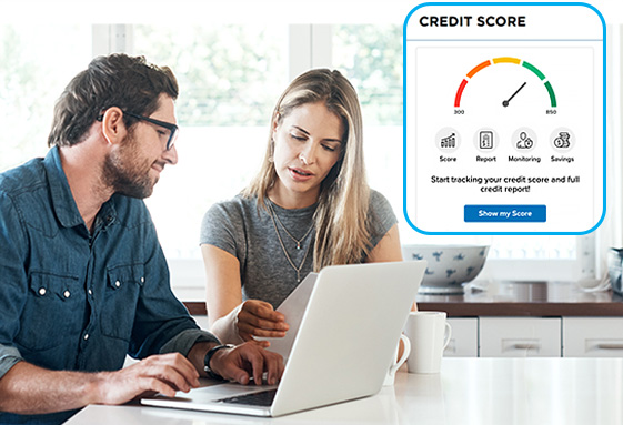Couple on laptop using credit sense