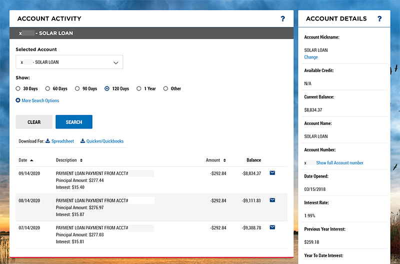 Digital Banking loan detail screen